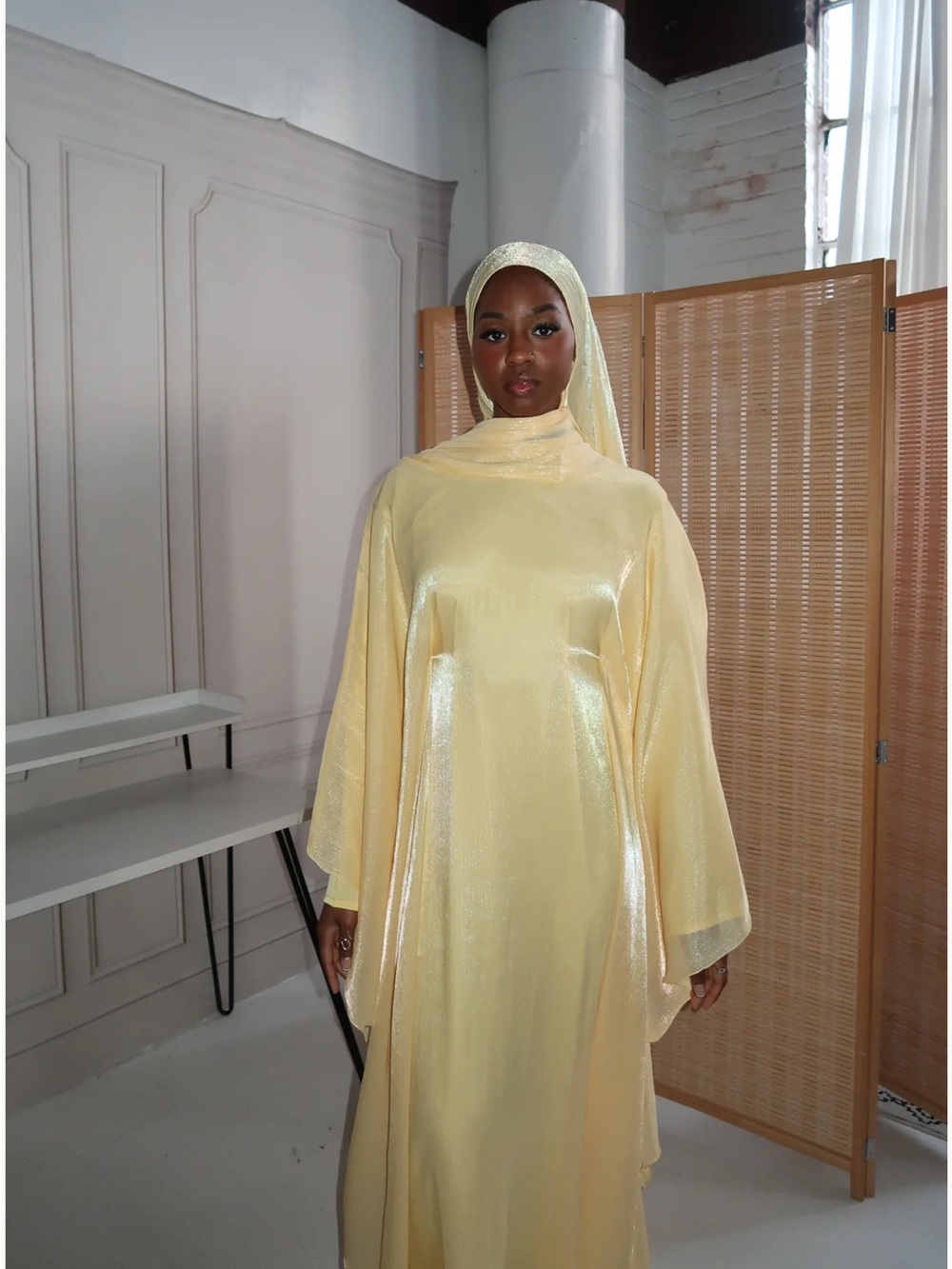 Bah Modesty Laila Kaftan Lemon Silk Size 60 NWOT